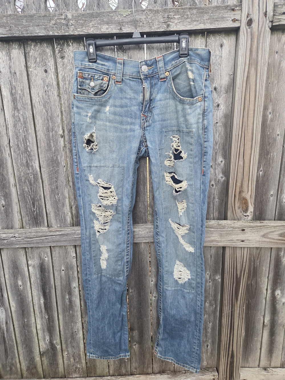 True Religion Distressed Light Blue Ripped Jeans